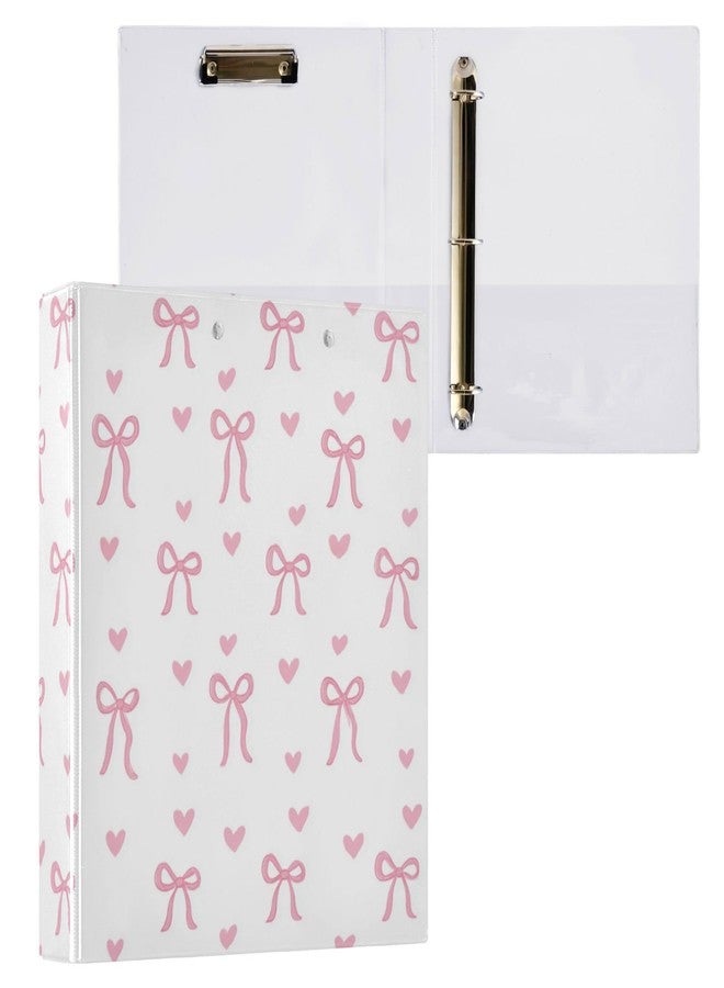 Aslsiy Cute Coquette Pink Bow 3 Ring Binder 1.5 Inch Girls White Round Clipboard Binder Decorative Harcover Binders Organizer for Office Supplies - Image 1