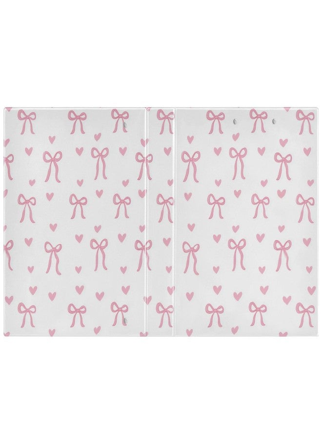 Aslsiy Cute Coquette Pink Bow 3 Ring Binder 1.5 Inch Girls White Round Clipboard Binder Decorative Harcover Binders Organizer for Office Supplies - Image 2