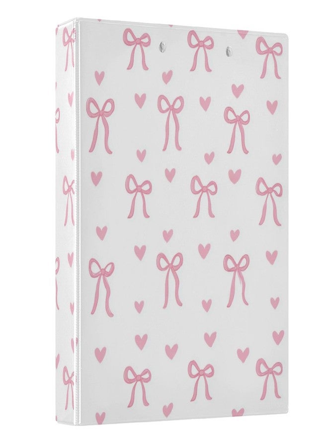 Aslsiy Cute Coquette Pink Bow 3 Ring Binder 1.5 Inch Girls White Round Clipboard Binder Decorative Harcover Binders Organizer for Office Supplies - Image 5