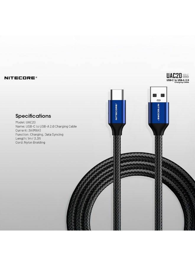 Nitecore - UAC20 USB-C to USB-A 2.0 Nylon Braided Charging Cable - Image 2