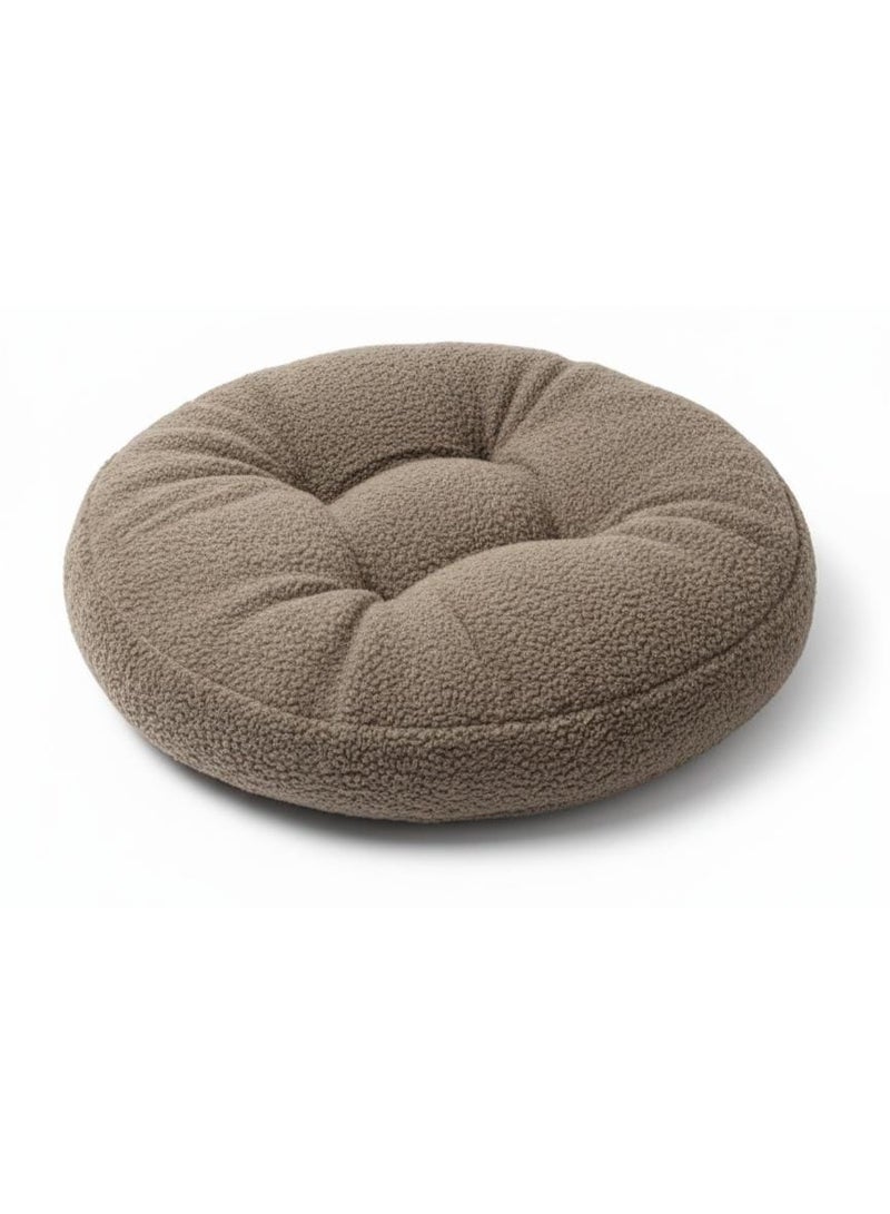 أي كي دي سي وسادة دائرية مخملية ناعمة من AKDC لغرفة المعيشة وغرفة النوم - لون بني فاتح، 45×7 سم - Image 1