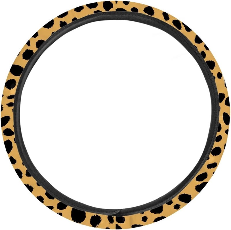 Universal Non-Slip Steering Wheel Cover, 15-inch Polyester Material Driving Accessories, Adjustable for Car and Truck(Classic Amber Leopard) - Image 2