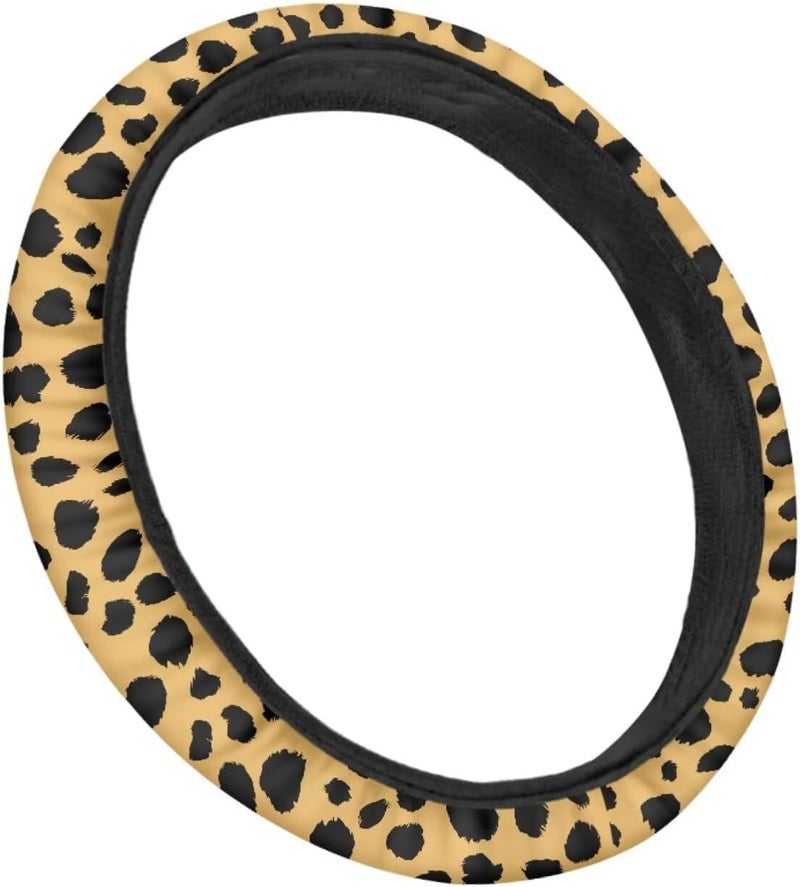 Universal Non-Slip Steering Wheel Cover, 15-inch Polyester Material Driving Accessories, Adjustable for Car and Truck(Classic Amber Leopard) - Image 3