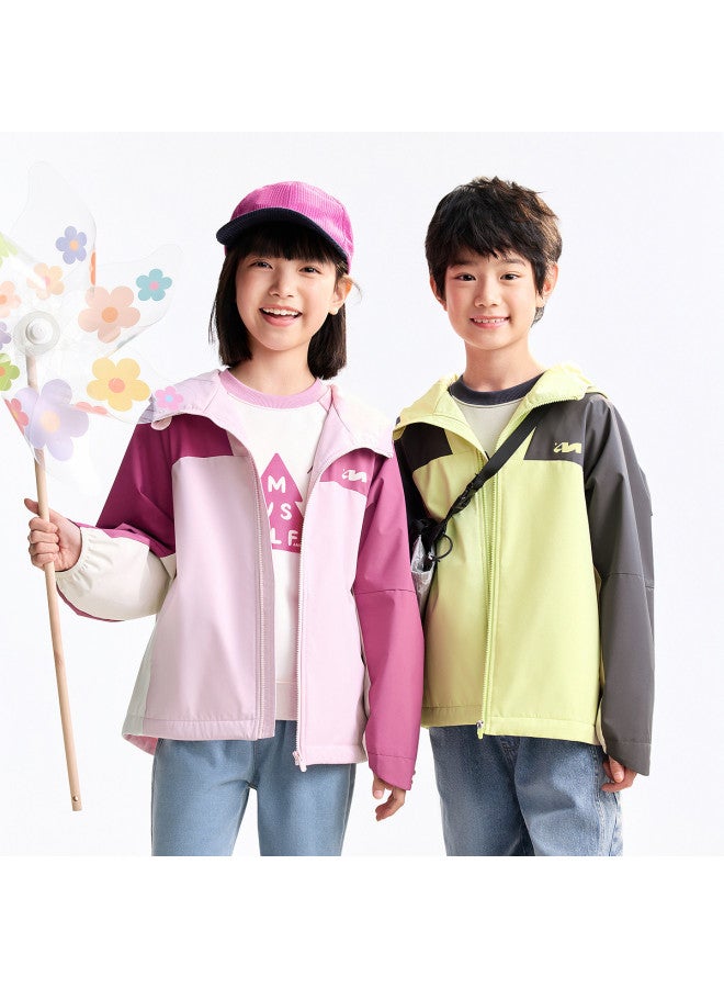 Annil Kids' Jacket For Boys & Girls - 2025 Autumn New Fleece-lined Windproof Hooded Coat With Color-blocking Design - Image 2