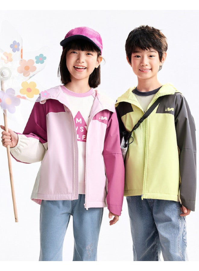 Annil Kids' Jacket For Boys & Girls - 2025 Autumn New Fleece-lined Windproof Hooded Coat With Color-blocking Design - Image 1