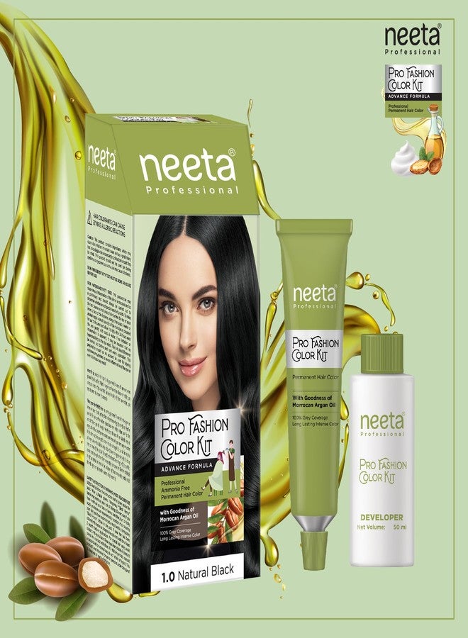 Neeta Professional Pro Fashion Color Kit 1.0 Natural Black 100g, Permanent Hair Color, Creme Hair Colour for Women & Men - Image 1