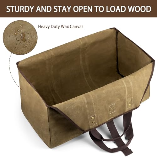BONTHEE Extra Large Waterproof Firewood Log Carrier Canvas Firewood Holder Indoor with Shoulder Strap and Top Handles Contained Weight-Relief Pad for Easy Carry - Image 2