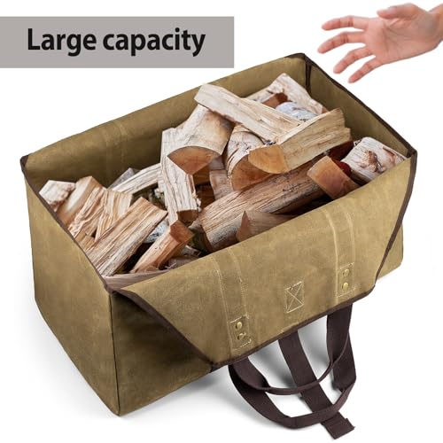 BONTHEE Extra Large Waterproof Firewood Log Carrier Canvas Firewood Holder Indoor with Shoulder Strap and Top Handles Contained Weight-Relief Pad for Easy Carry - Image 3