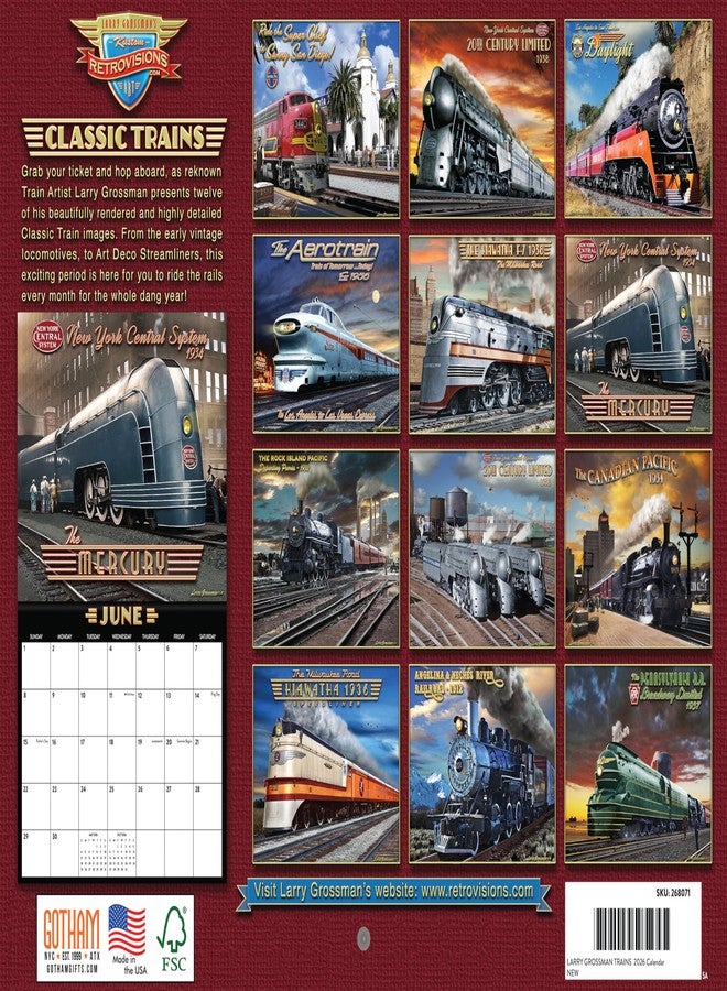 Poster Foundry Train Calendar 2026 Classic Railroad Trains by Larry Grossman Monthly Wall Calender 12 Month | American Made In The USA - Image 2