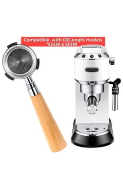 MIBRU Bottomless Portafilter 51mm For Delonghi Coffee Machine EC680/EC685 Replacement 3 Ear Handle Removable Filter Included Basket Premium Natural Wooden Handle  - Image 2