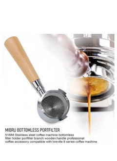 MIBRU Bottomless Portafilter 51mm For Delonghi Coffee Machine EC680/EC685 Replacement 3 Ear Handle Removable Filter Included Basket Premium Natural Wooden Handle  - Image 3
