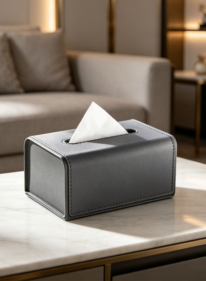Tissue Box, Luxury PU Leather Tissue Box,High Aesthetic Desktop Restaurant Tissue Box, Home Living Room Coffee Table Tissue Box, Home Decor Tissue Box Suitable for Living Room, Bedroom, Dining Room, Office, Desk - Image 3