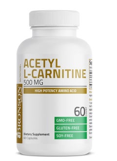 Bronson Acetyl L-Carnitine 500 MG High Potency Amino Acid Non-GMO, 60 Capsules 60 Servings  - Image 1