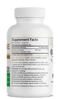 Bronson Acetyl L-Carnitine 500 MG High Potency Amino Acid Non-GMO, 60 Capsules 60 Servings  - Image 2