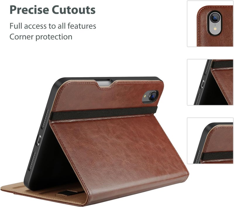 Procases Cover For Ipad Mini 7Th 8.3 Inch, Leather Stand Folio Case For 2024 Ipad Mini 7Th Generation With Multiple Viewing Angles, Auto Sleep/Wake, Document Card Pocket -Brown - Image 4