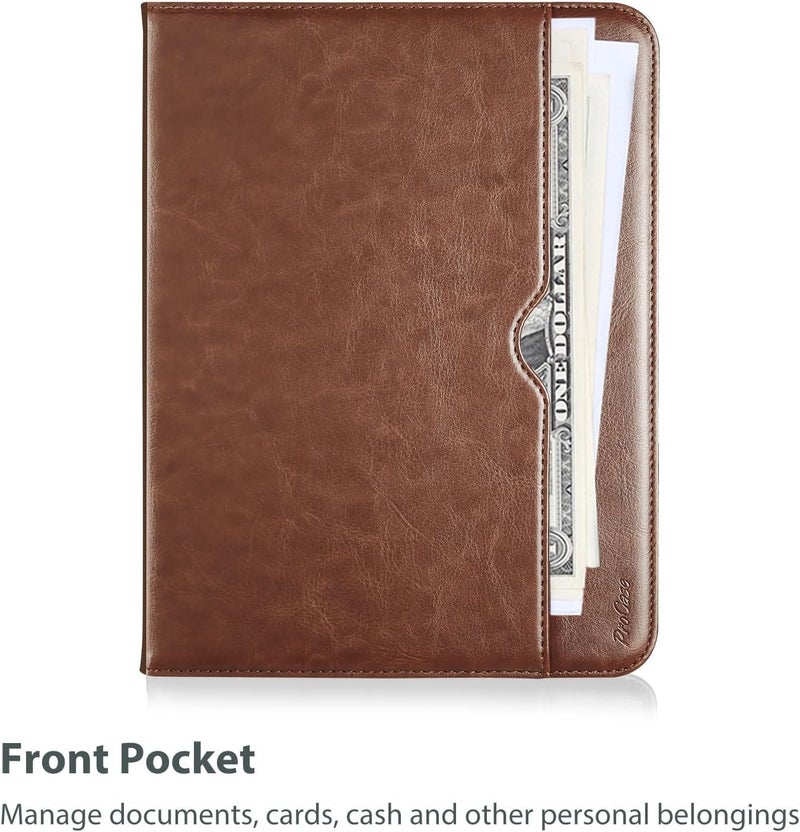 Procases Cover For Ipad Mini 7Th 8.3 Inch, Leather Stand Folio Case For 2024 Ipad Mini 7Th Generation With Multiple Viewing Angles, Auto Sleep/Wake, Document Card Pocket -Brown - Image 5