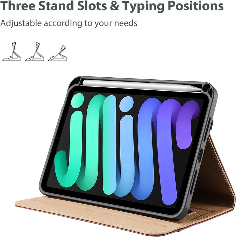 Procases Cover For Ipad Mini 7Th 8.3 Inch, Leather Stand Folio Case For 2024 Ipad Mini 7Th Generation With Multiple Viewing Angles, Auto Sleep/Wake, Document Card Pocket -Brown - Image 3