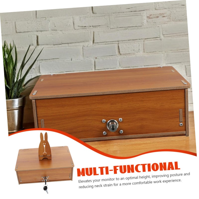 Multifunctional Desk Shelf Organizer with Drawer and Lock Cherry Finish Laptop Stand - Image 5
