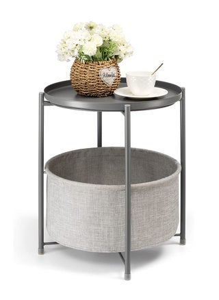 2-Tier Round Sofa End Table, Round Side Table with Fabric Cloth Storage Basket, Nightstand with Removable Tray Top for Living Room, Bedroom, Nursery, Laundry (Grey 44x44x52cm) - pzsku/Z2FECFFA0EF40D57872F5Z/45/_/1680513726/a9c4568c-92ad-4e6d-9325-88c994958234
