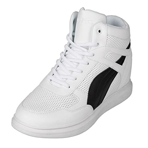 CALTO Mens Invisible Height Increasing Elevator Shoes WhiteBlack Leather Laceup Hightop Fashion Sneakers 38 Inches Taller H71903 Size 10 DM US