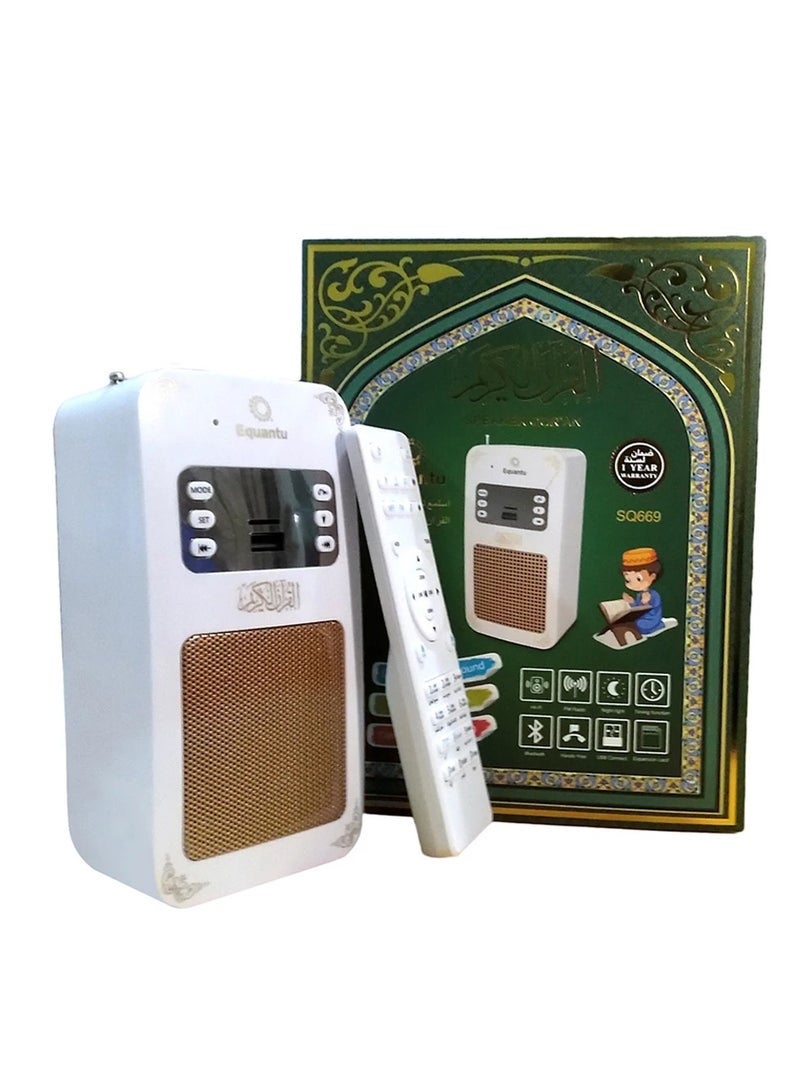 Equantu Bluetooth Quran Speaker – New Model with HD Sound, Multi-Language Translation, Remote Control & LED Light | Wireless Quran Player with Recitations, Nasheeds & Radio | Portable Islamic Speaker | White - Image 3