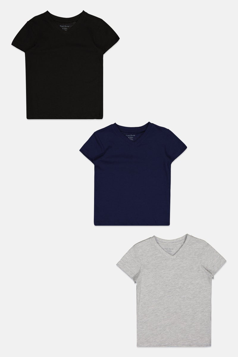 English Laundry Toddlers Boy 3 Pcs V-Neck Short Sleeves Solid T-Shirt, Multicolor - Image 3