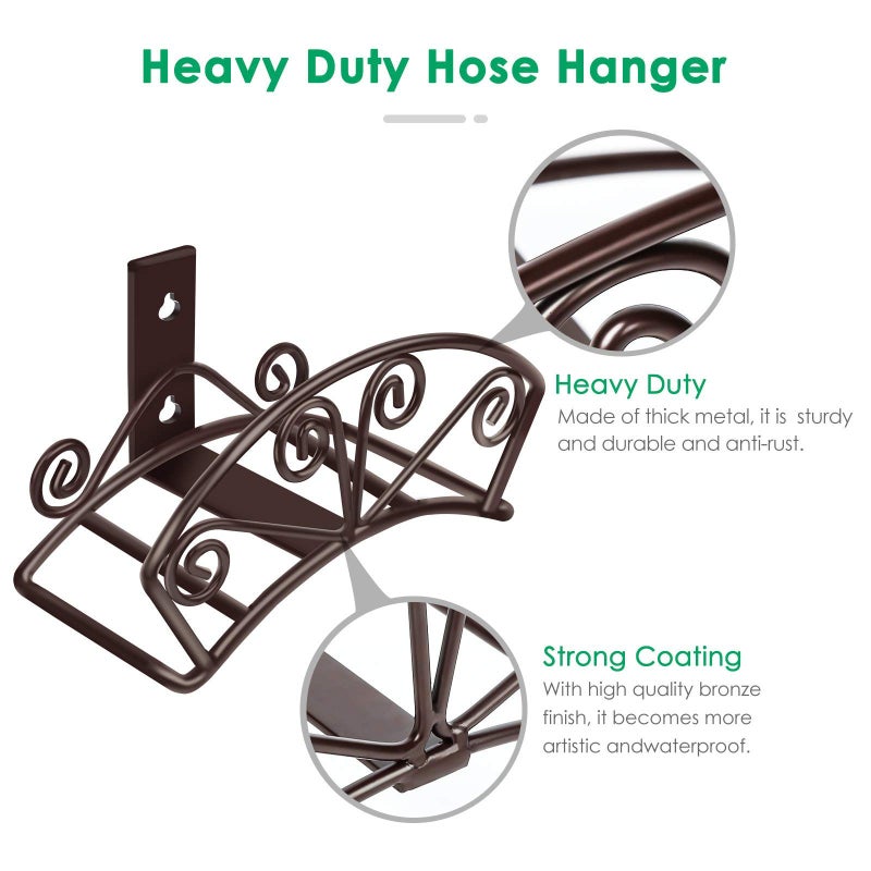 TomCare Garden Hose Holder Heavy Duty Water Hose Holder Solid Metal Hoses Hanger Wall Mount Decorative Durable Garden Hoses Storage Hose Reel Hose Organizer for Outside Yard, Bronze - Image 3
