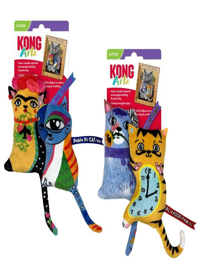 KONG Artz Cats - Crackling Cat Toys with Catnip, Ribbon and Tail (Bundle (Kahlo/Picasso and Dali/Van Gogh)) - Image 1