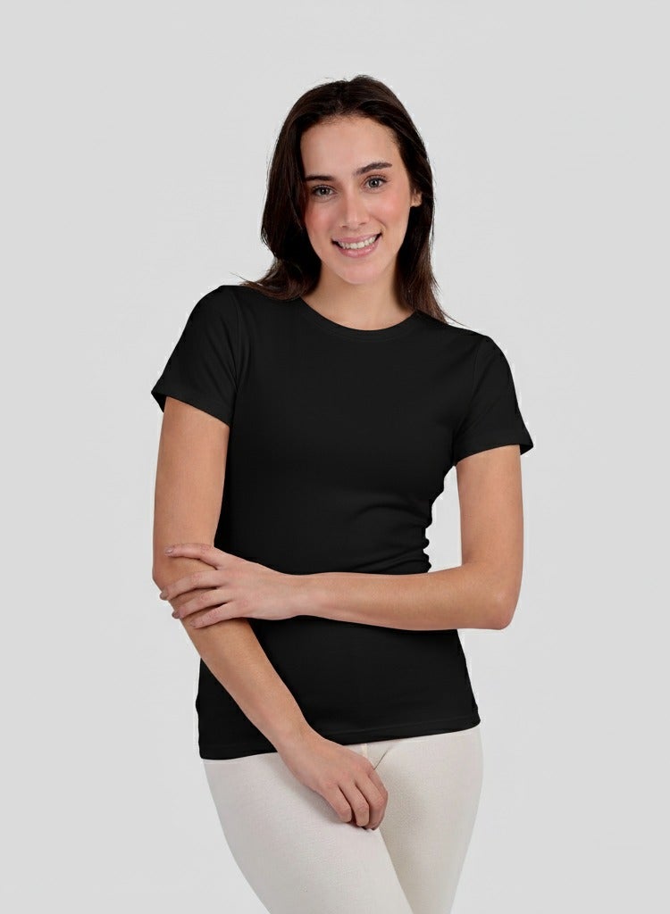 Dice Women Half Sleeve Cotton Body Top - Black - Image 1