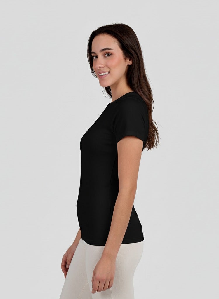 Dice Women Half Sleeve Cotton Body Top - Black - Image 2
