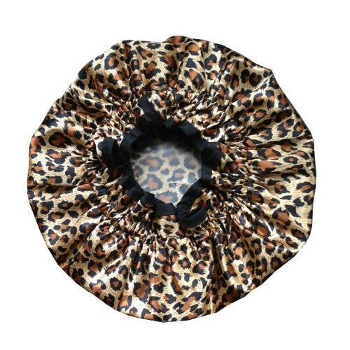 EleCharm Designer Reusable Shower Cap, Leopard Stylish Bath Cap Double Layers Waterproof Bathing Shower Hat - Image 1