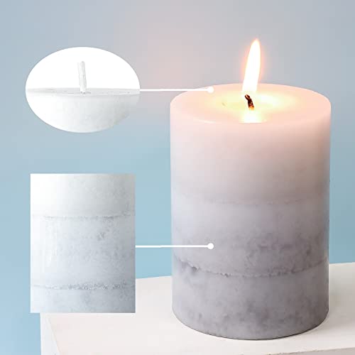 FLAVCHARM Set of 3 Scented Pillar Candles Creamy Coconut Scented 3" x 4" Long-Lasting Burn Candle White Gray Palette Pillar Candle Clean Burning No Drip Candles Gift for Home Party Dinner Table Decor - Image 5