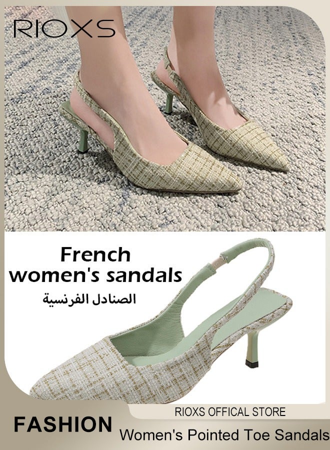 RIOXS Women's Closed Pointed Toe Slingback Heels, 6.5cm Heeled Pumps for Ladies,  Fashionable Stiletto Kitten Heel Pumps, Lightweight Non-slip Low Heel Dress Shoes Summer Breathable Slides Shoes, Ideal for Parties, Proms, Weddings, Evening Dresses or Daily Work, Light Green - Image 3