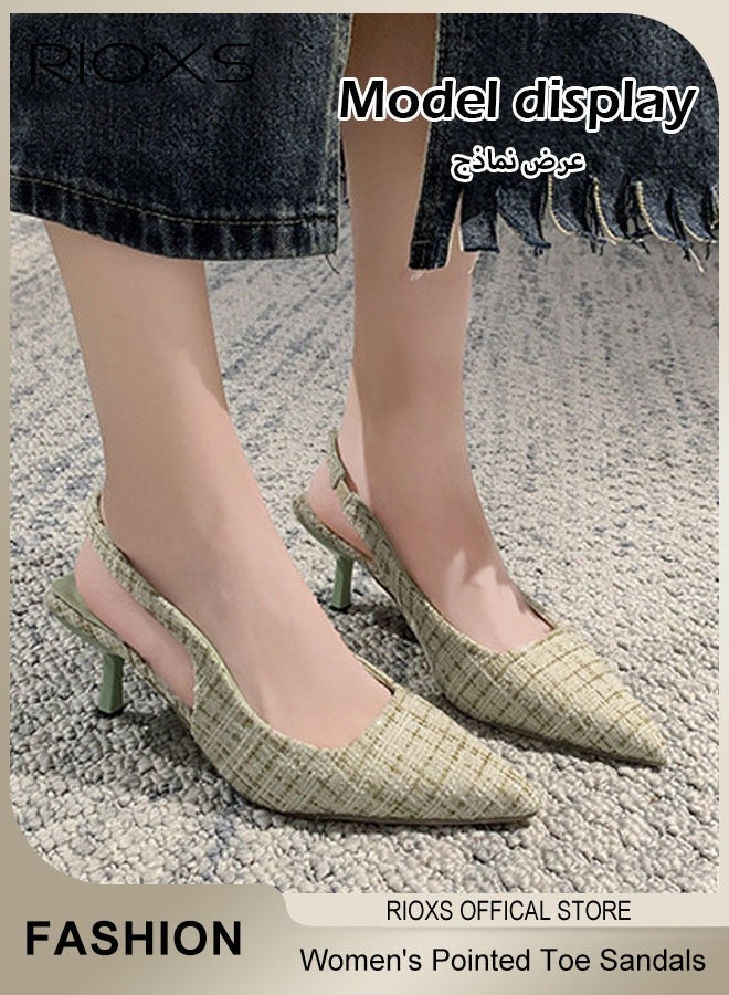 RIOXS Women's Closed Pointed Toe Slingback Heels, 6.5cm Heeled Pumps for Ladies,  Fashionable Stiletto Kitten Heel Pumps, Lightweight Non-slip Low Heel Dress Shoes Summer Breathable Slides Shoes, Ideal for Parties, Proms, Weddings, Evening Dresses or Daily Work, Light Green - Image 2