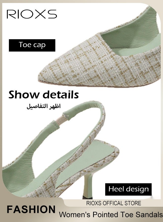 RIOXS Women's Closed Pointed Toe Slingback Heels, 6.5cm Heeled Pumps for Ladies,  Fashionable Stiletto Kitten Heel Pumps, Lightweight Non-slip Low Heel Dress Shoes Summer Breathable Slides Shoes, Ideal for Parties, Proms, Weddings, Evening Dresses or Daily Work, Light Green - Image 5