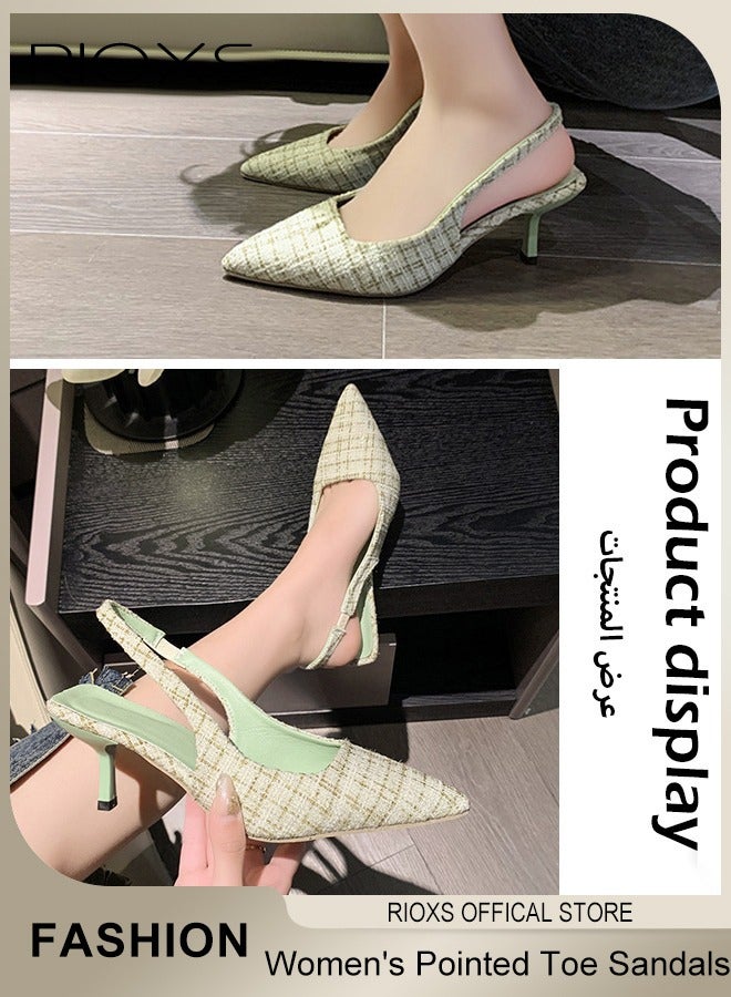 RIOXS Women's Closed Pointed Toe Slingback Heels, 6.5cm Heeled Pumps for Ladies,  Fashionable Stiletto Kitten Heel Pumps, Lightweight Non-slip Low Heel Dress Shoes Summer Breathable Slides Shoes, Ideal for Parties, Proms, Weddings, Evening Dresses or Daily Work, Light Green - Image 4