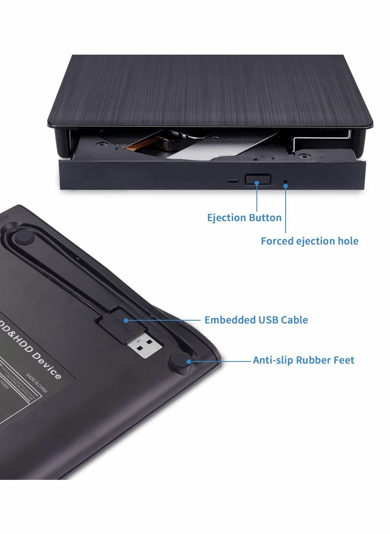 Excefore - External DVD Drive USB 3.0 Type-C USB C Portable DVD Player for Laptop CD DVD +/-RW Disk Drive CD ROM Burner Writer CD/DVD Burner Reader Compatible with Laptop Desktop Windows Linux OS Apple MacBook - Image 1