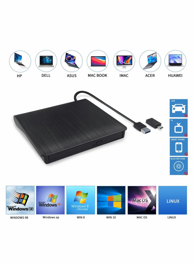 Excefore - External DVD Drive USB 3.0 Type-C USB C Portable DVD Player for Laptop CD DVD +/-RW Disk Drive CD ROM Burner Writer CD/DVD Burner Reader Compatible with Laptop Desktop Windows Linux OS Apple MacBook - Image 1