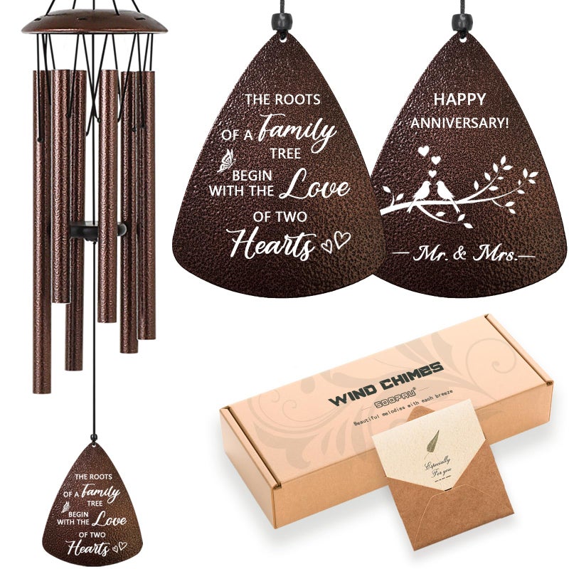 Soopau Wedding Anniversary Couples Gift, 32" Bronze Wind Chimes, Wedding Romantic Gift for Couple Parents Friends Women Men, Happy Anniversary Decorations - Image 1