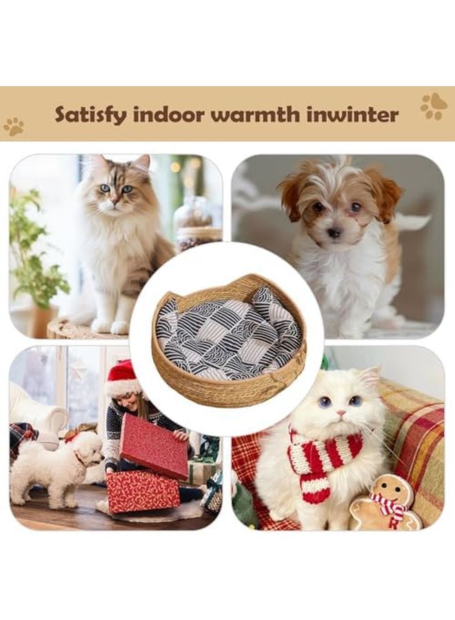 Khaki Cat Bed Plush Portable Washable Pet Cushion for Indoor Outdoor Travel Rest - Image 5