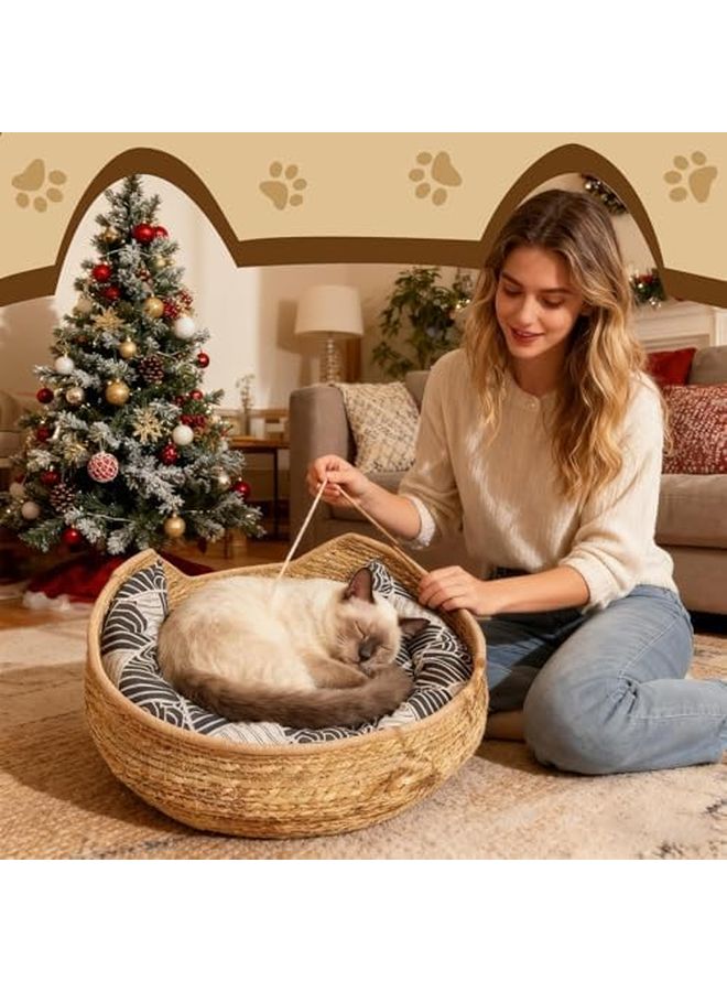 Khaki Cat Bed Plush Portable Washable Pet Cushion for Indoor Outdoor Travel Rest - Image 4