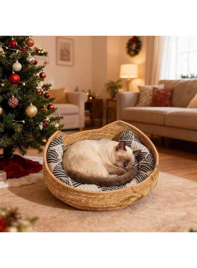 Khaki Cat Bed Plush Portable Washable Pet Cushion for Indoor Outdoor Travel Rest - Image 3