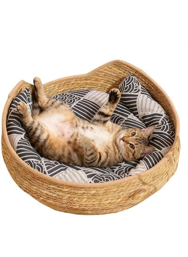 Khaki Cat Bed Plush Portable Washable Pet Cushion for Indoor Outdoor Travel Rest - Image 2