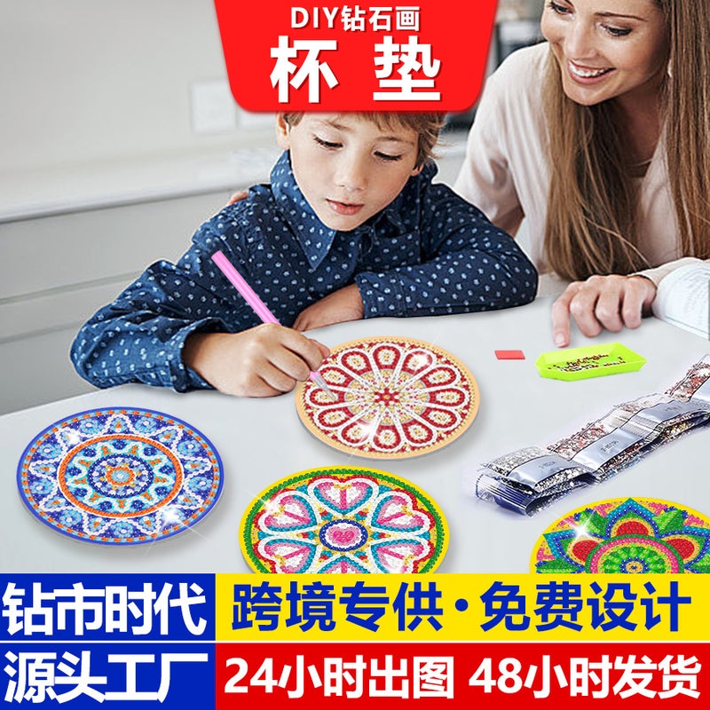 Diy Diamond Painting Coasters Round Acrylic Placemat Diamond Stickers Handmade Diamond Painting Coasters 8 Pce - Image 2