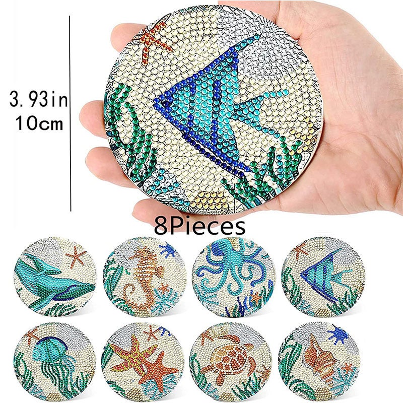 Diy Diamond Painting Coasters Round Acrylic Placemat Diamond Stickers Handmade Diamond Painting Coasters 8 Pce - Image 5