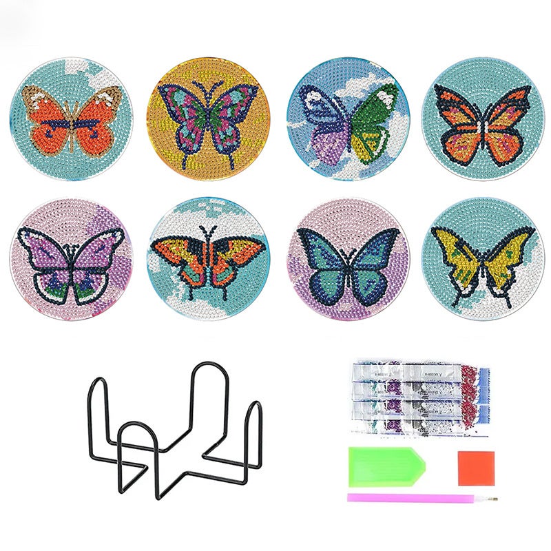 Diy Diamond Painting Coasters Round Acrylic Placemat Diamond Stickers Handmade Diamond Painting Coasters 8 Pce - Image 3