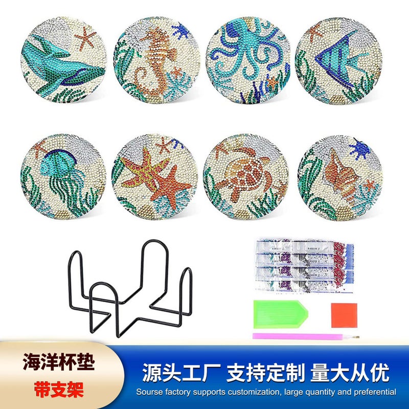 Diy Diamond Painting Coasters Round Acrylic Placemat Diamond Stickers Handmade Diamond Painting Coasters 8 Pce - Image 4