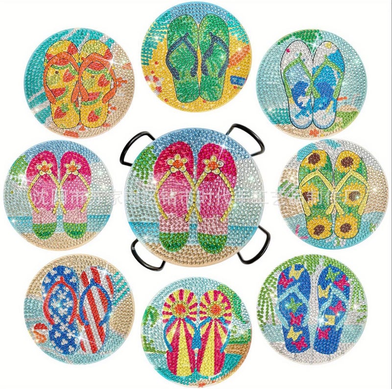 Diy Diamond Painting Coasters Round Acrylic Placemat Diamond Stickers Handmade Diamond Painting Coasters 8 Pce - Image 1
