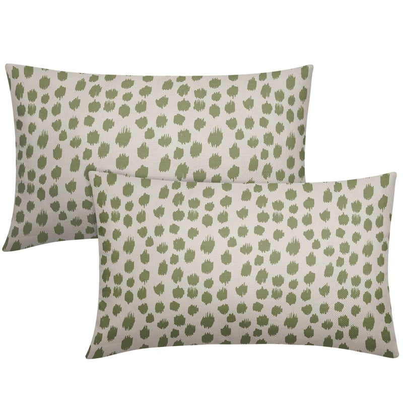 Sweetshow Sage Green Cream Pillow Covers 12x20 Set of 2 Boho Design Polka Dot Throw Pillows Modern Brush Strokes Print Decorative Outdoor Pillowcase Lumbar Cushion Cover Linen Pillow Case for Sofa Couch Bed - Image 1