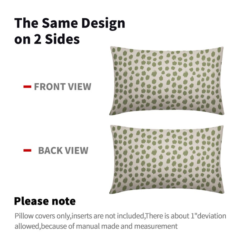 Sweetshow Sage Green Cream Pillow Covers 12x20 Set of 2 Boho Design Polka Dot Throw Pillows Modern Brush Strokes Print Decorative Outdoor Pillowcase Lumbar Cushion Cover Linen Pillow Case for Sofa Couch Bed - Image 5